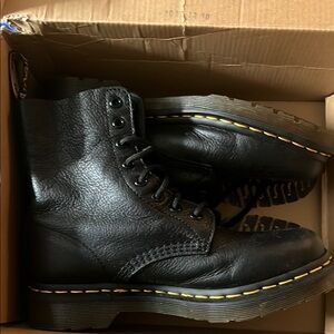 Dr. Martens Black Combat Boots with Yellow Stitching